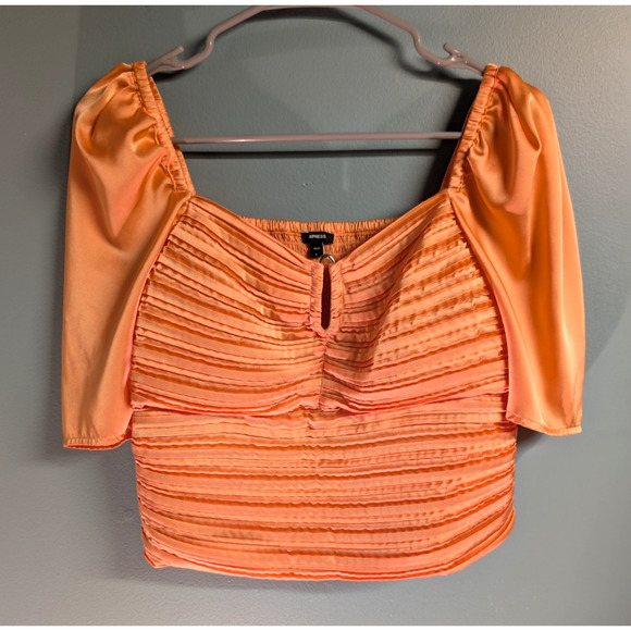 Express Women’s Peach Orange Gold Hardware Short Top Blouse Sz Large - Picture 1 of 4